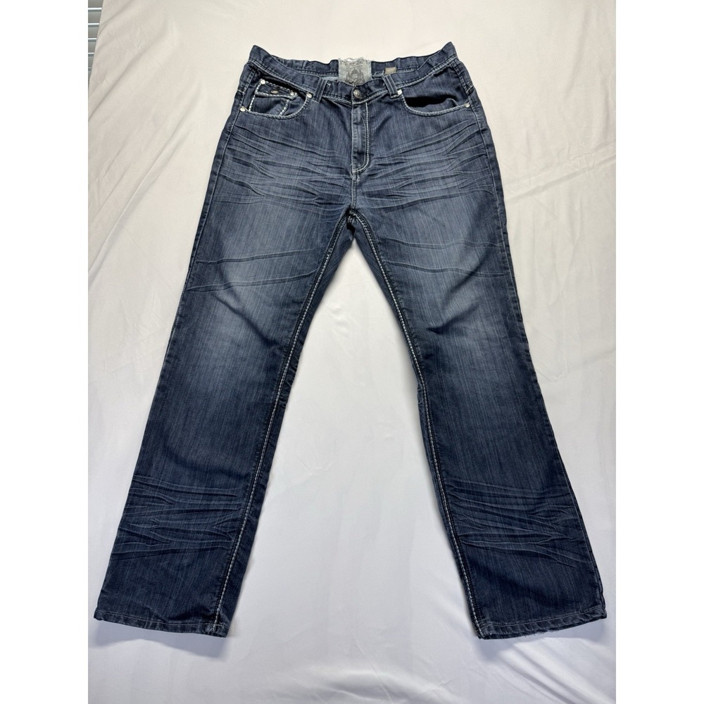 Emcee Blue Jeans‎ Men's Size 40x3o Denim Embroidered Flap Pockets missing button